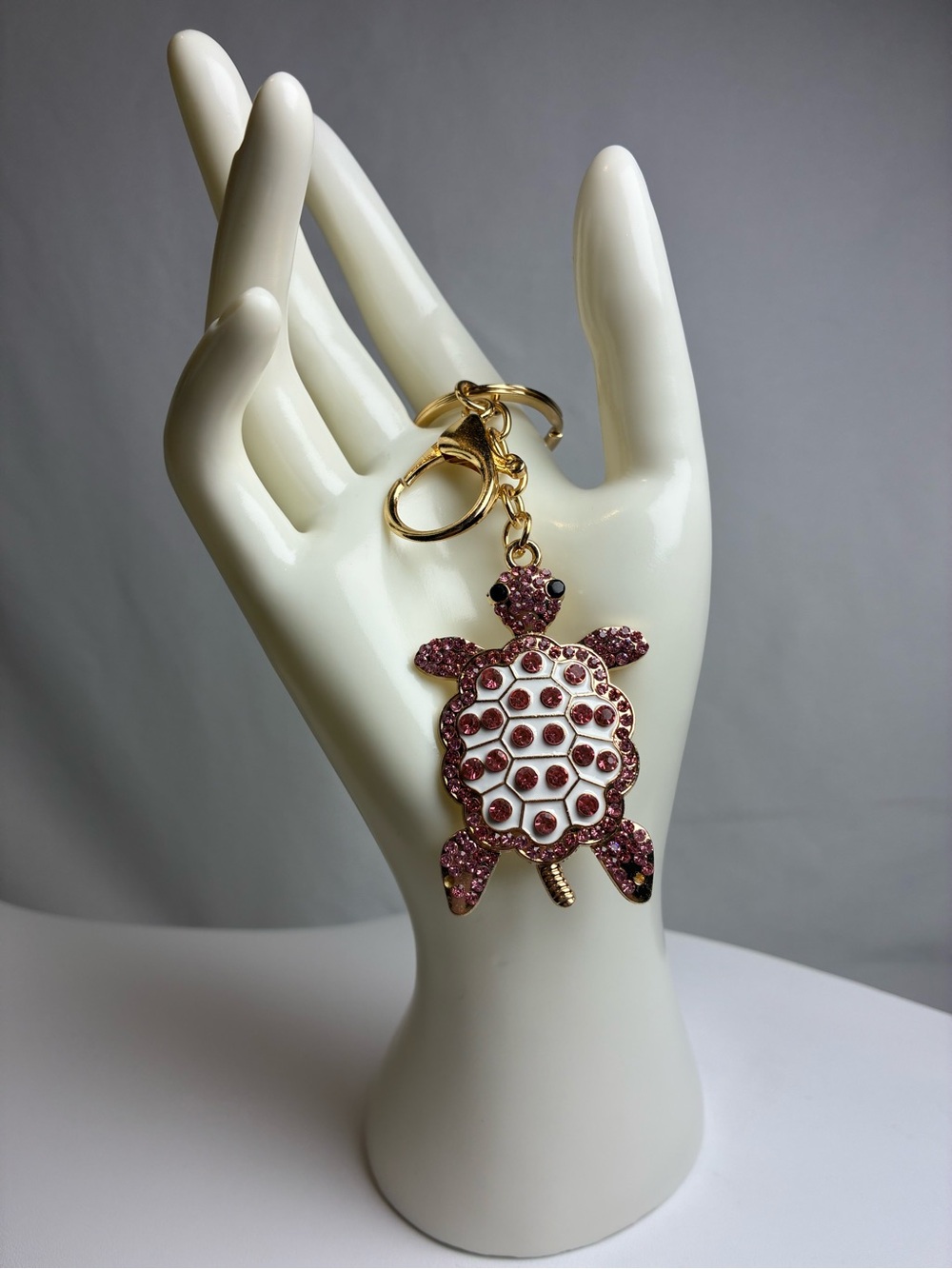Gold-Tone Pink Crystal Turtle Keychain & Bag Charm